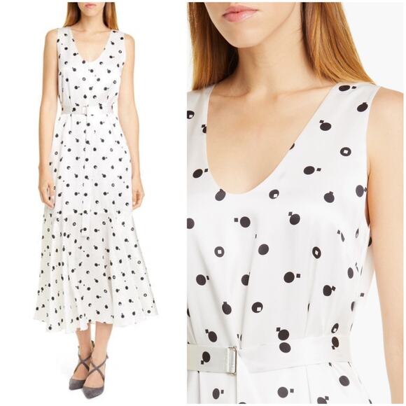 Rosetta Getty 100% Silk Bauhaus Polka Dot Cottagecore Sleeveless Midi Dress - Picture 1 of 16